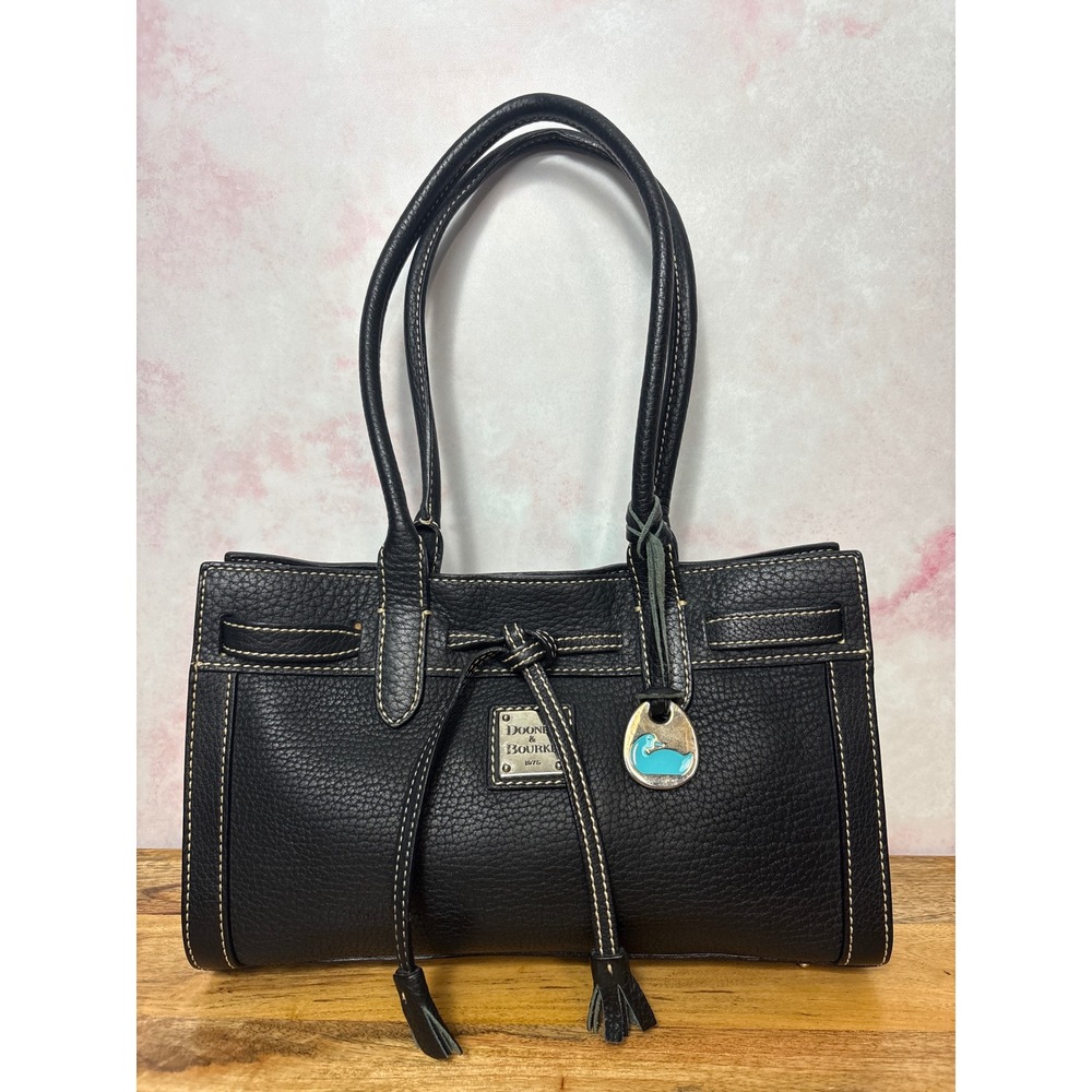Dooney & Bourke Y2K East/West Black Pebble Leather Tassel Tote Bag